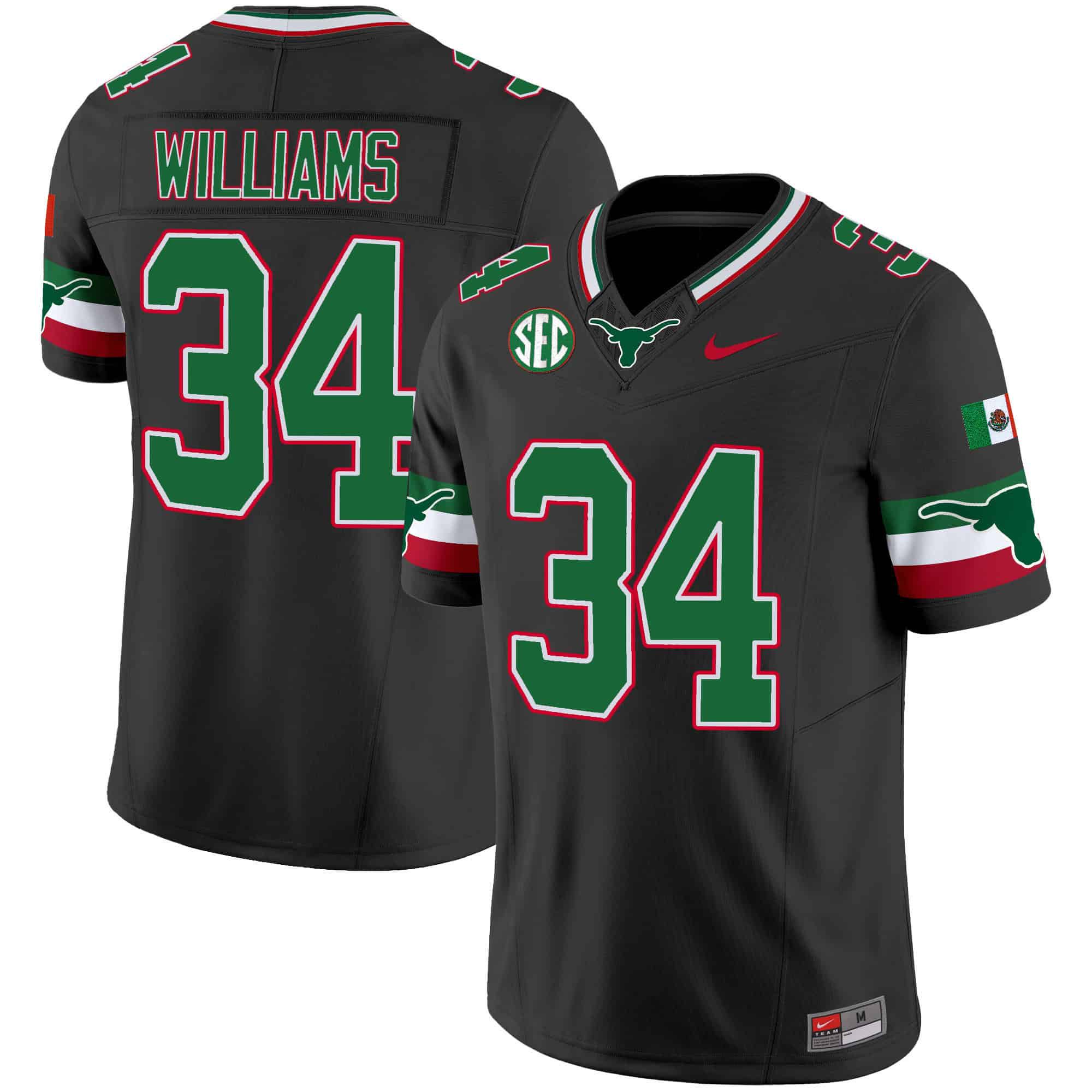 Men Texas Longhorns #34 Williams Black 2024 Nike Mexico SEC Patch Vapor NCAA Jersey